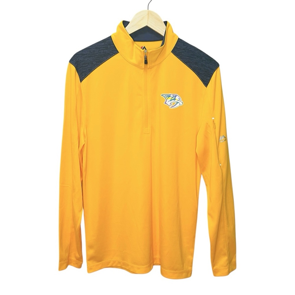 Majestic Nashville Predators Hockey Pullover Men’s Yellow Navy Half Zip Sweater